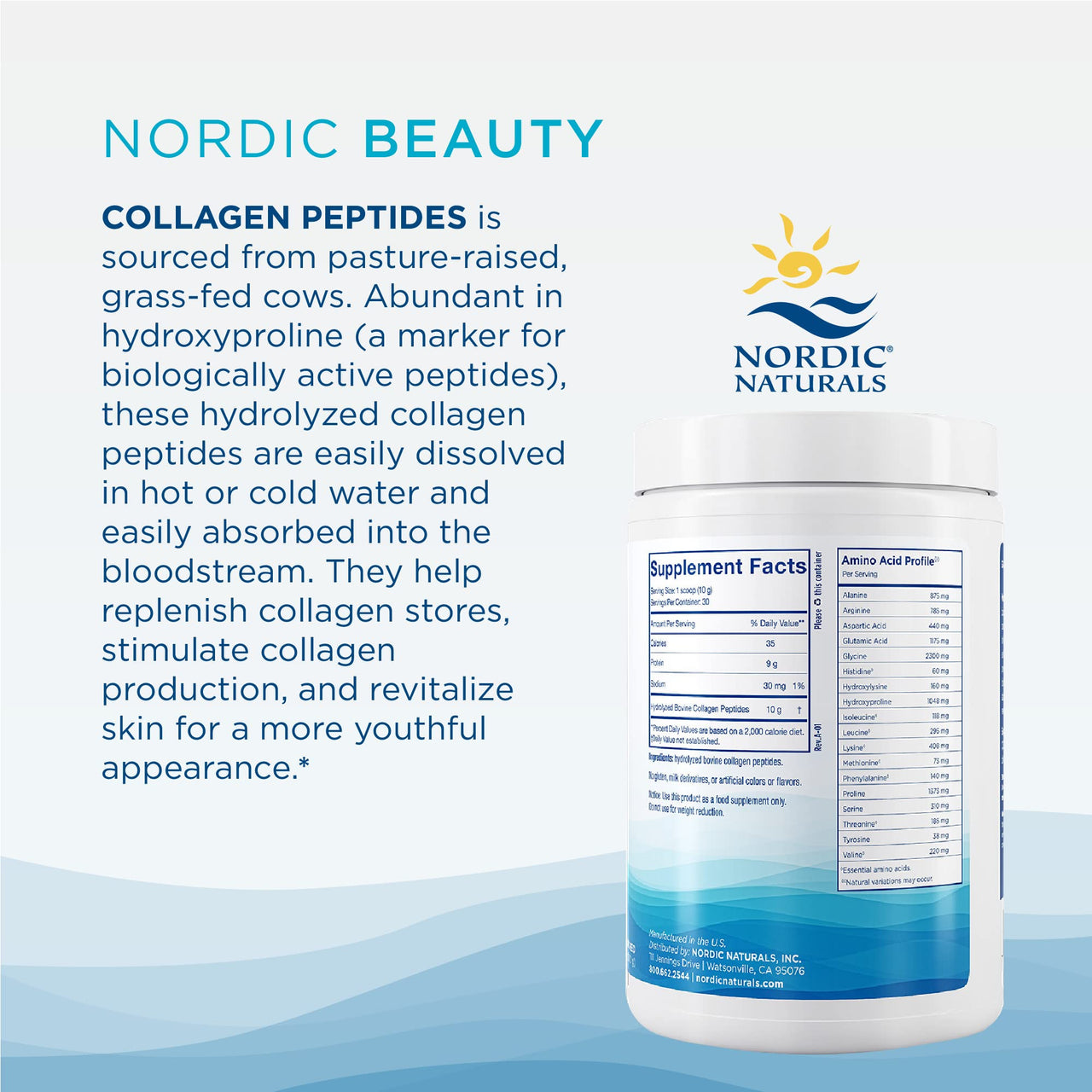Nordic Naturals Nordic Beauty Collagen Peptides, Unflavored - 10.6 Ounces - Collagen Supplement for Skin Health and Elasticity - for Hot and Cold Beverages - 30 Servings