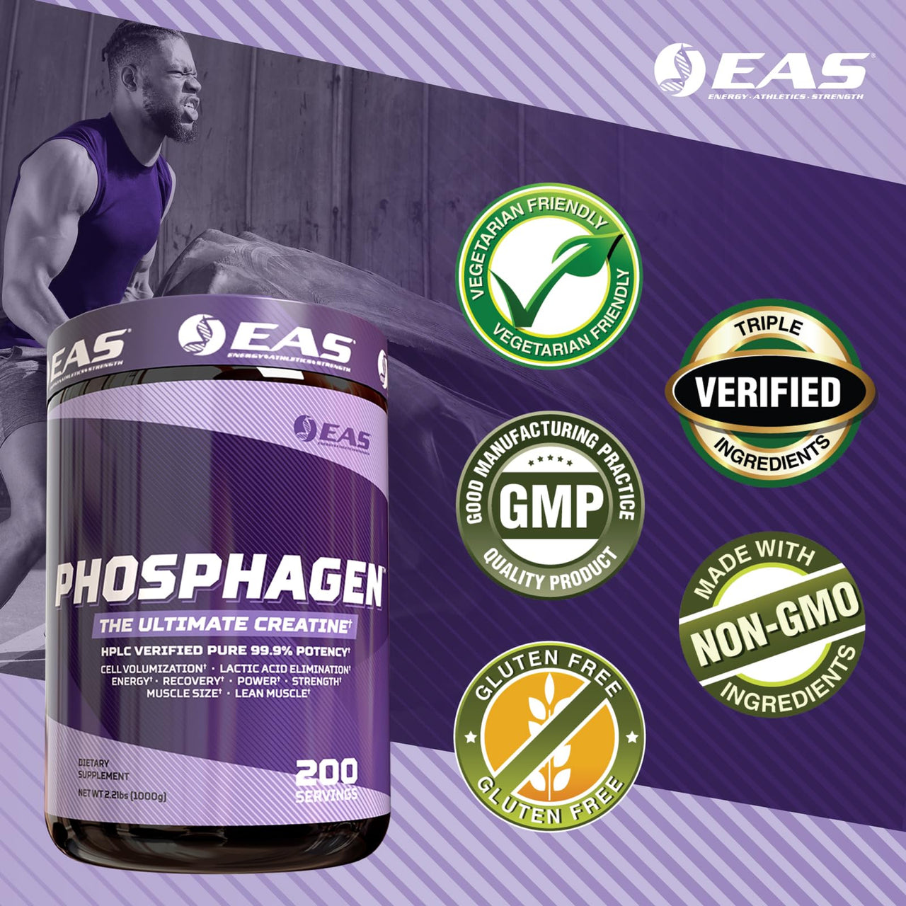 EAS Phosphagen Ultimate Creatine Powder | Power, Strength, Muscle Size, & Cell Volumization | Pure 99.9% Potency | 100 Servings (Unflavored)