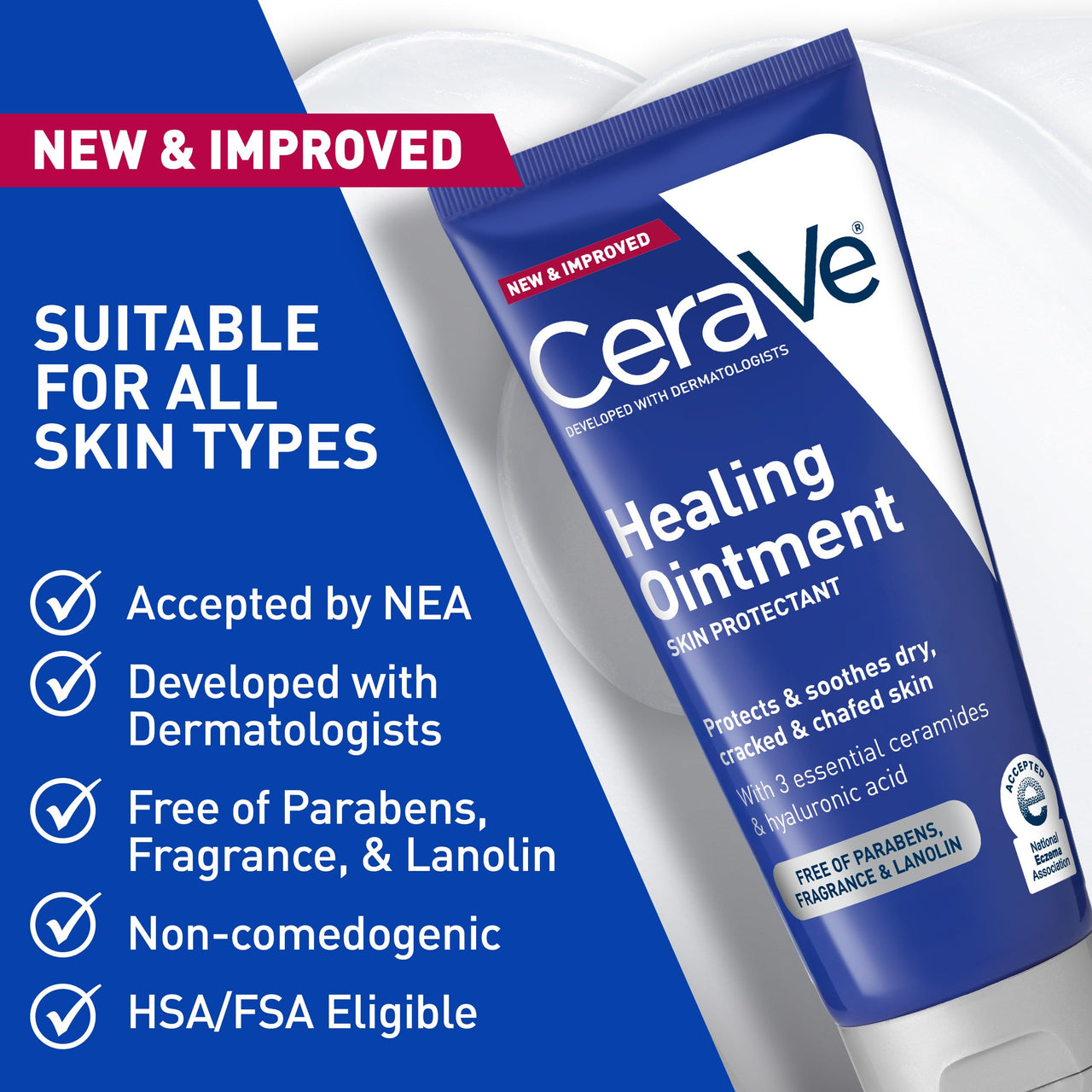 CeraVe Healing Ointment, Hydrating Skin Protectant With Petrolatum, Hyaluronic Acid & Ceramides, Face & Body Skin Barrier Repair For Cracked, Chafed, Dry Skin, Fragrance Free & Lanolin Free, 5 Oz