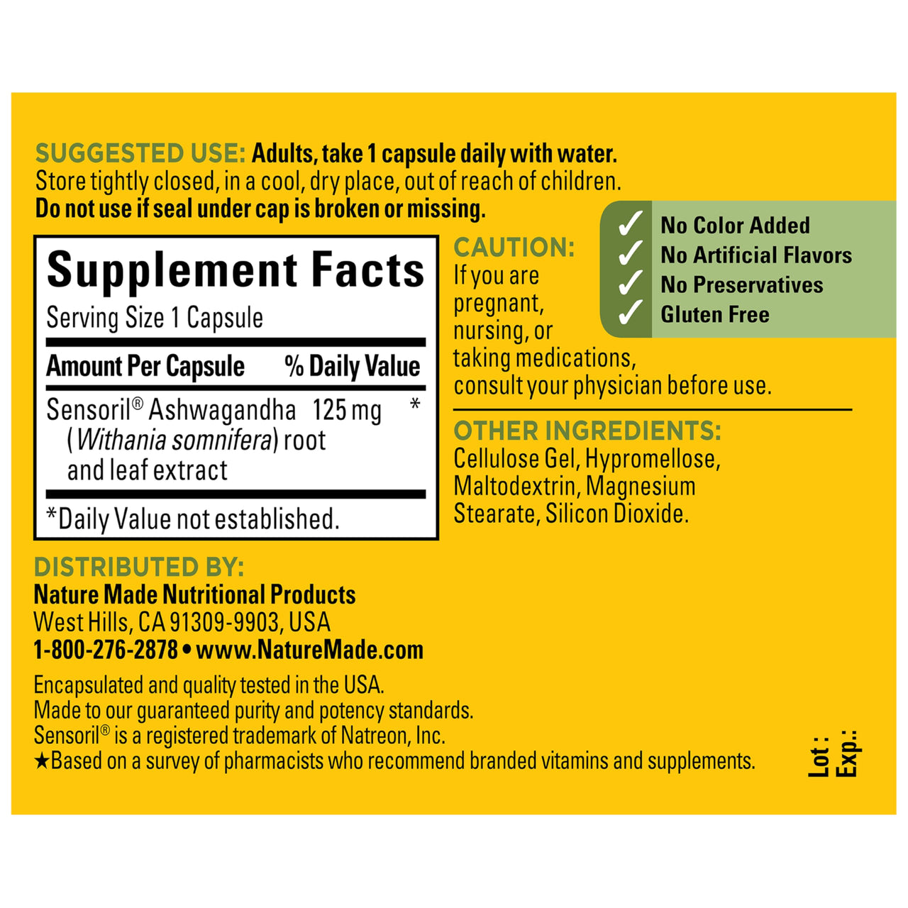 Nature Made Ashwagandha Capsules 125mg for Stress Support, Ashwagandha Supplements, 60 Capsules, 60 Day Supply
