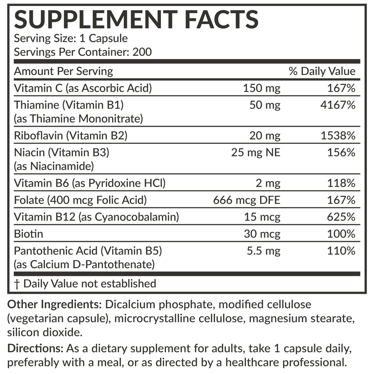 Futurebiotics Vitamin B Complex with Vitamin C Supports Energy Production, Nervous System & Immune Support - Non-GMO, 200 Vegetarian Capsules