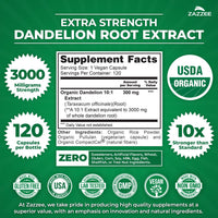 Thumbnail for Zazzee USDA Organic Dandelion Root 10:1 Extract, 3000 mg Strength, 120 Capsules, 4 Month Supply, Standardized and Concentrated 10X Extract, 100% Vegetarian, All-Natural and Non-GMO