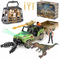 Thumbnail for EKU Dinosaur Toys Truck with 10 Sounds, Transport Trailer, Capture Clamp and Net, 15ft Launch, Cage, T Rex, Human, Christmas Birthday Gifts for Jurassic World Adventure Dino Rescue Kids 3+