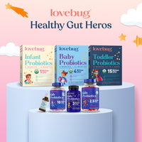 Thumbnail for Lovebug Kids Probiotic Powder with Prebiotic Fiber - Toddler Immunity Support & Constipation Relief - USDA Organic Probiotics for Childrens Gut & Digestive Health (Ages 1-4) - 30 Pack (Unflavoured)