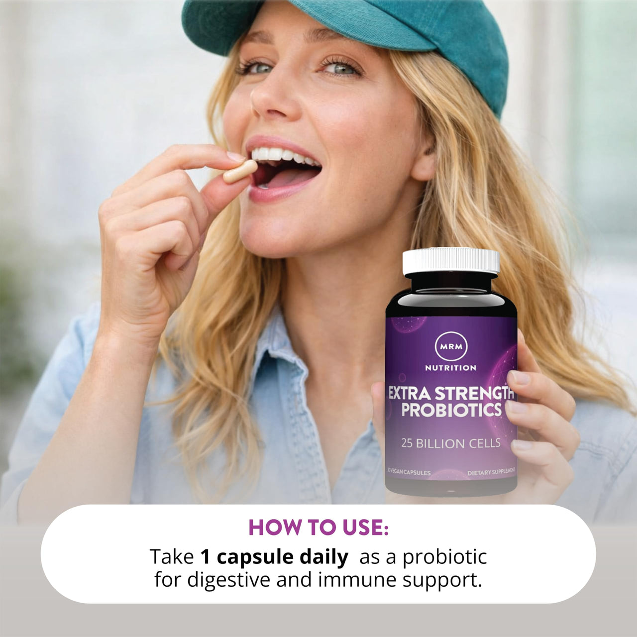 MRM Nutrition Extra Strength Probiotics - Supports Intestinal, GI, & Immune Health for Women & Men, Prebiotic, Probiotic, & Postbiotic Supplement, 25 Billion Cells & 16 Strains, Vegan - 30 Servings