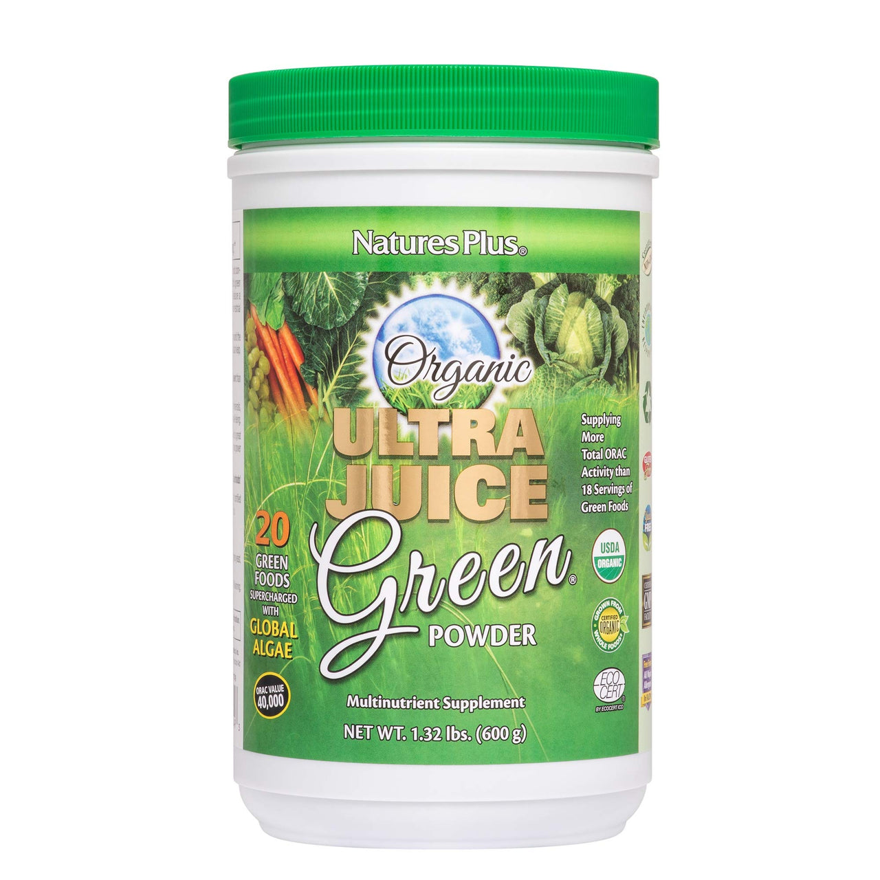 NaturesPlus Ultra Juice Green Drink - 1.32 lb - Supports Immune Health, Digestion & Energy Production - Organic, Non-GMO, Vegan, Gluten Free - 60 Servings