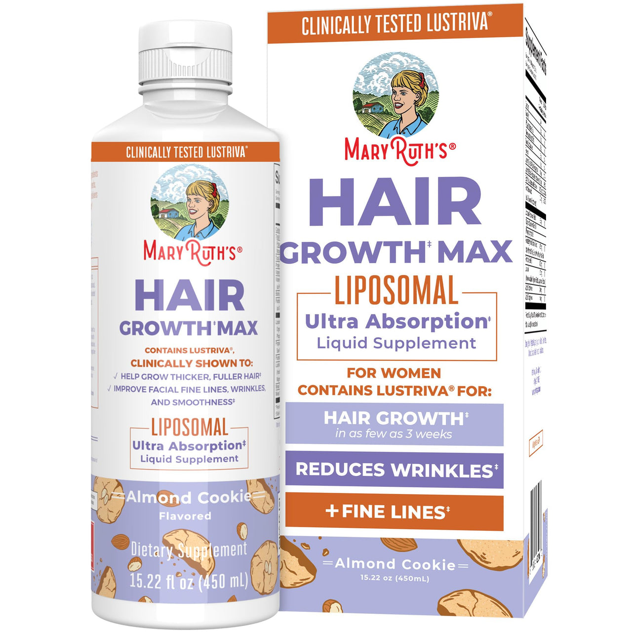 MaryRuth Organics Women's Hair Growth MAX Liposomal | with Lustriva® + Biotin 10000mcg + Pumpkin Seed Oil | Thicker Hair | Hair Care | Wrinkles, Fine Lines, Skin Care | Ages 18+ | 15.22 Fl Oz