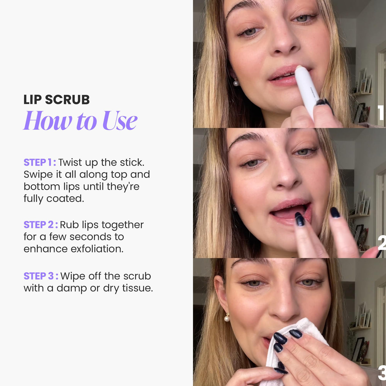 Wonderskin Lip Scrub - 3-in-1 Exfoliator & Moisturizer, Lip Exfoliator Scrub, Hydrating Balm for Soft, Nourished, Flake-Free Lips with One-Step Prep, 0.10oz