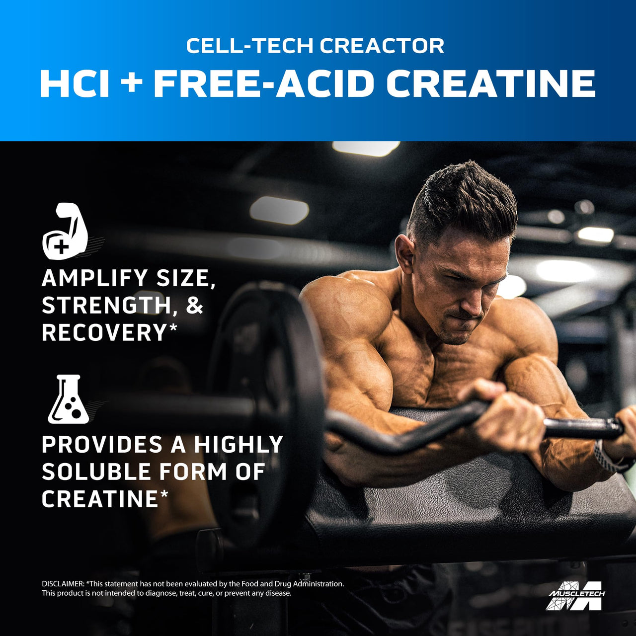 MuscleTech Cell-Tech Creactor Creatine HCl Powder,Post Workout Muscle Builder for Men & Women ,Creatine Hydrochloride + Free-Acid,Unflavored (120 Servings),8.47 oz