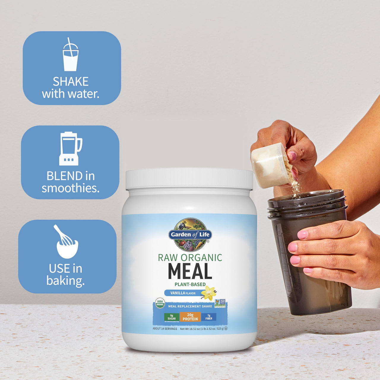 Garden of Life Meal Replacement Shakes, Raw Organic, Vanilla Protein Powder with Plant Based Pea Protein, Sprouts, Greens, Probiotics, Dairy Free 14 Servings