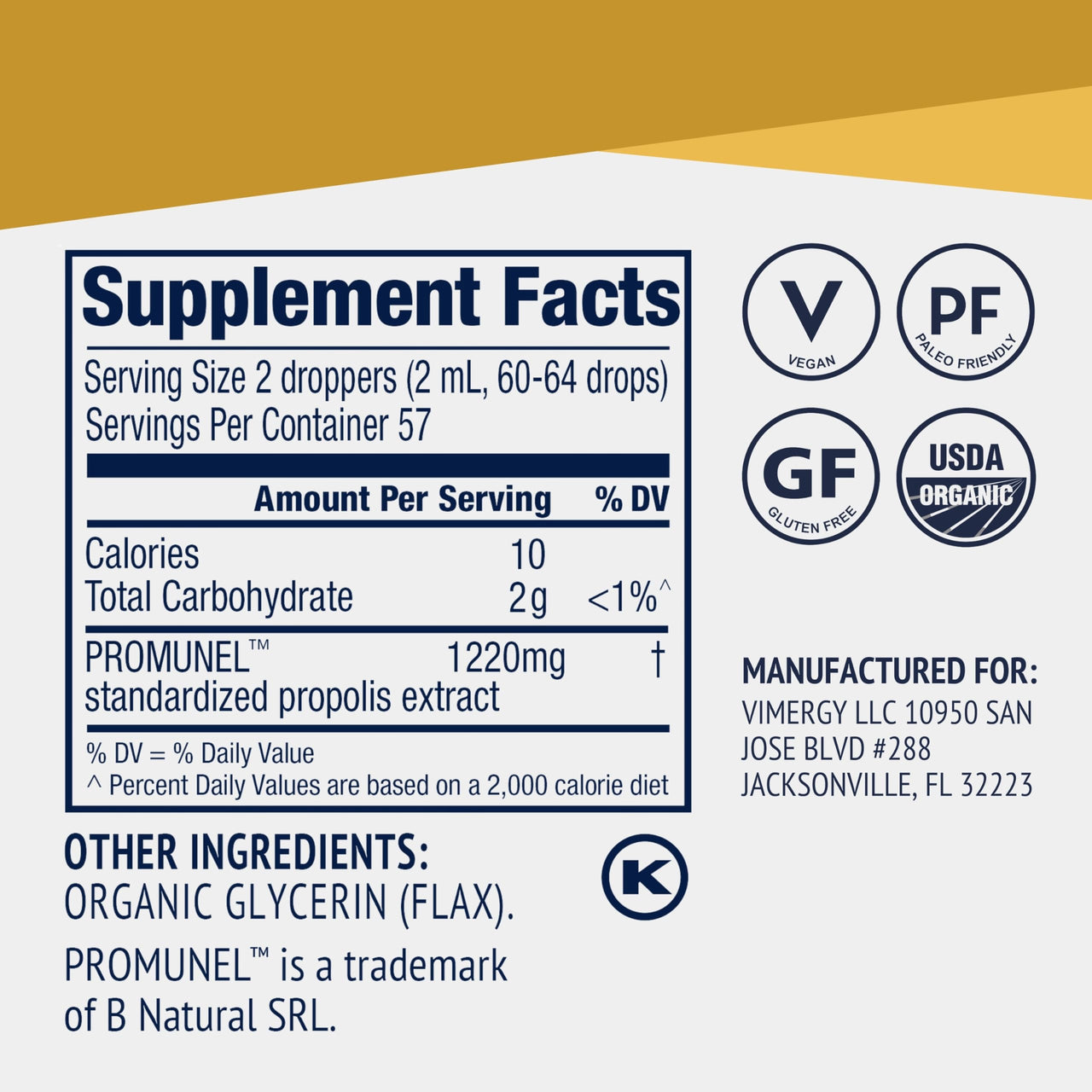 Vimergy PropolisPure® – Supports Immune and Respiratory Health* – Benefits Oral Health* – USDA Certified Organic, Kosher, Paleo-Friendly, Gluten-Free – 115 mL (57 Servings)