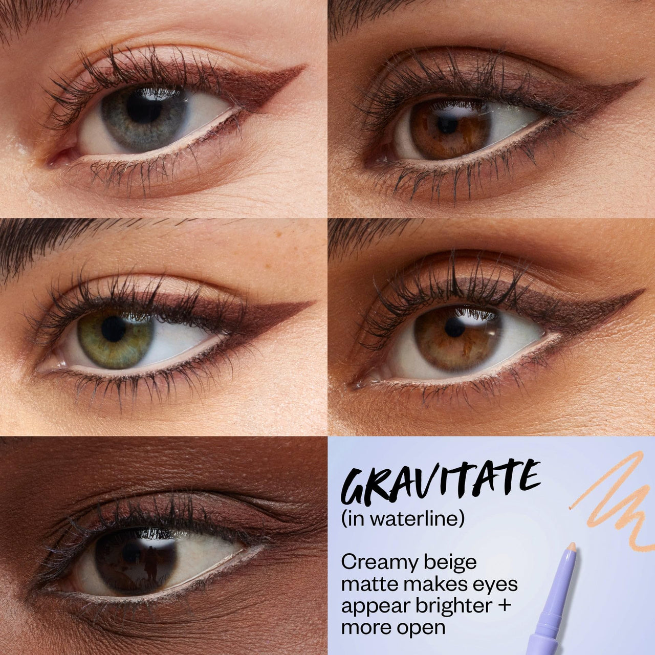 Kosas Soulgazer Gel Eyeliner (Gravitate) - Waterproof, Smudge-Proof Pen with Hyaluronic Acid - Retractable Eyeliner Pencil with Sharpener & Smudger, Long-Lasting - Creamy Beige Matte