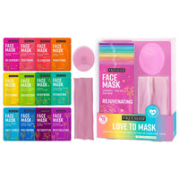 Thumbnail for Freeman Facial Love To Mask Variety Pack: Oil Absorbing Clay, Detoxifying Charcoal, Clearing Peel Off, Hydrating Gel Cream, Exfoliating Scrub (14 Piece Kit with Bonus Buffer and Headband)