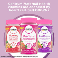 Thumbnail for Centrum Prenatal Multivitamin Gummies with DHA and Folic Acid, Mixed Berry and Orange Flavors - 60 Count, 30 Day Supply