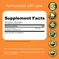 Thumbnail for NaturaLife Labs Acetyl L-Carnitine (ALCAR) 1500 mg per Serving – 100 Capsules – Non-GMO, Gluten-Free, Vegan