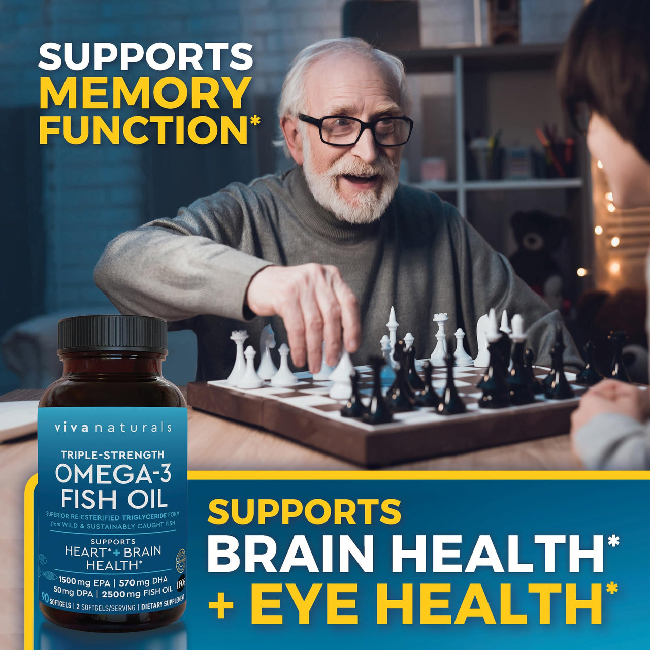 Viva Naturals Triple Strength Omega 3 Fish Oil Pills – 2500 mg High-Potency Formula with 2250 mg Omega 3 Fatty Acids (Including EPA, DHA, DPA) in rTG Form for Absorption – IFOS Certified, 90 Softgels