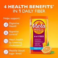 Thumbnail for Metamucil 4-in-1 Psyllium Husk Fiber Supplement, Sugar-Free, 180 teaspoons, Orange Flavored, Daily Fiber Powder for Digestive Health, made with Plant-Based Psyllium Husk Fiber
