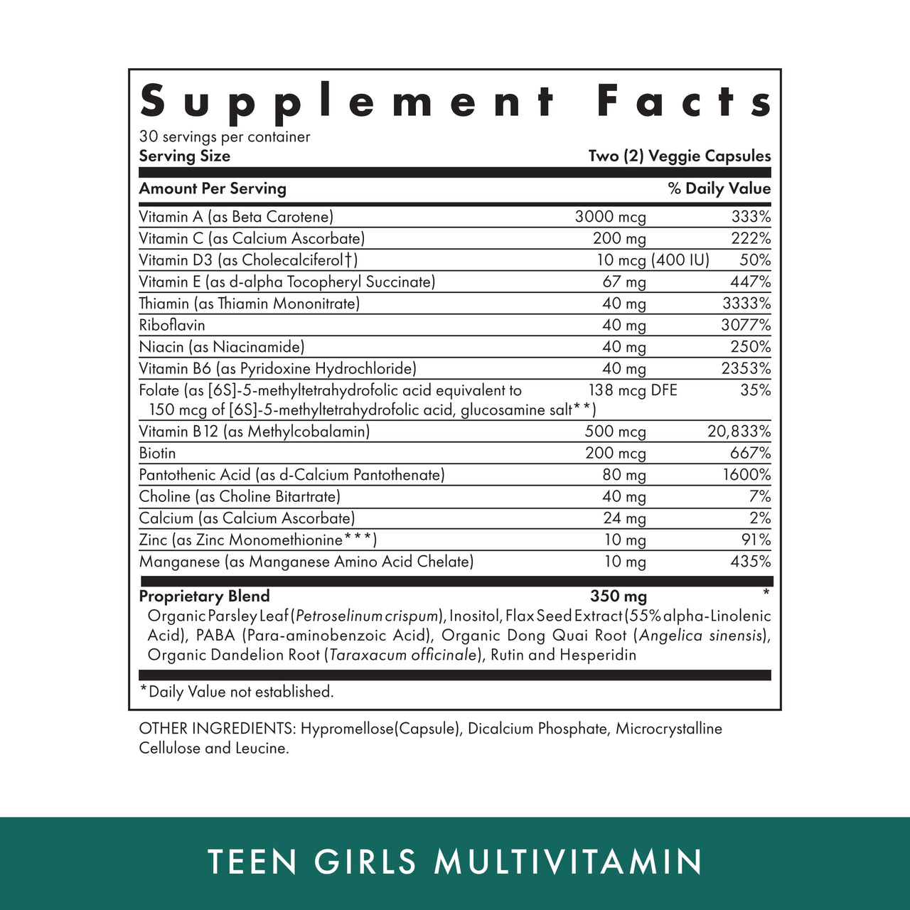Michael's Health Naturopathic Programs Teen Girls Multivitamin - 60 Vegetarian Capsules - Nutrients for Healthy Growth & Development - Kosher - 30 Servings