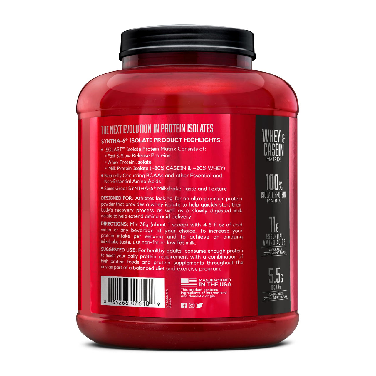 BSN SYNTHA-6 Isolate, Vanilla Post Workout Protein Powder for Muscle Gain, Whey Protein Isolate, Milk Protein Isolate, Essential Amino Acids, Vanilla Ice Cream, 4.02 Pounds, 48 Servings