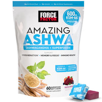 Thumbnail for Force Factor Amazing Ashwa for Stress Relief, Memory, Focus, and Immune Support Health, Ashwaganda Supplement with KSM-66 Ashwagandha for Stress, 60 Soft Chews