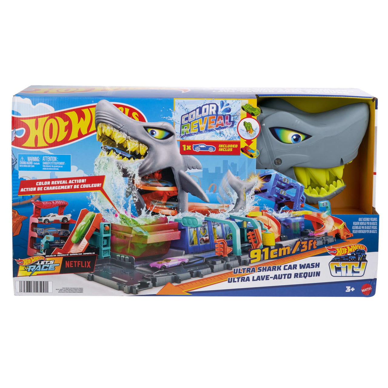 Hot Wheels City Ultra Shark Car Wash & Color Reveal Toy Vehicle
