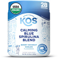Thumbnail for KOS Calming Blue Spirulina Blend- USDA Certified Organic - Algae Superfood Powder with Ashwagandha Root, Lemon Balm, Reishi Mushroom, B Vitamins - Berry Coconut Cooler Flavor, 28 Servings