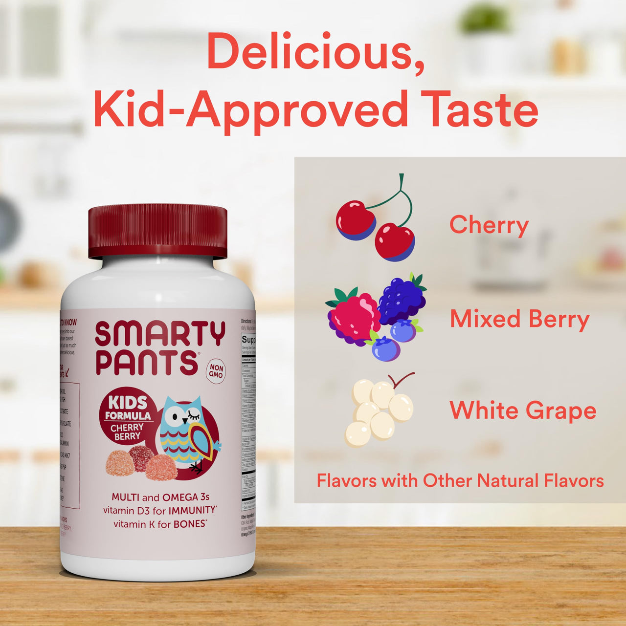 SmartyPants Kids Multivitamin Gummies: Omega 3 Fish Oil (EPA/DHA), Beta Carotene, Vitamin B12, B6, A, K & Zinc for Immune Support, Biotin, Grape, Cherry & Berry Flavors, 120 Count (30 Day Supply)
