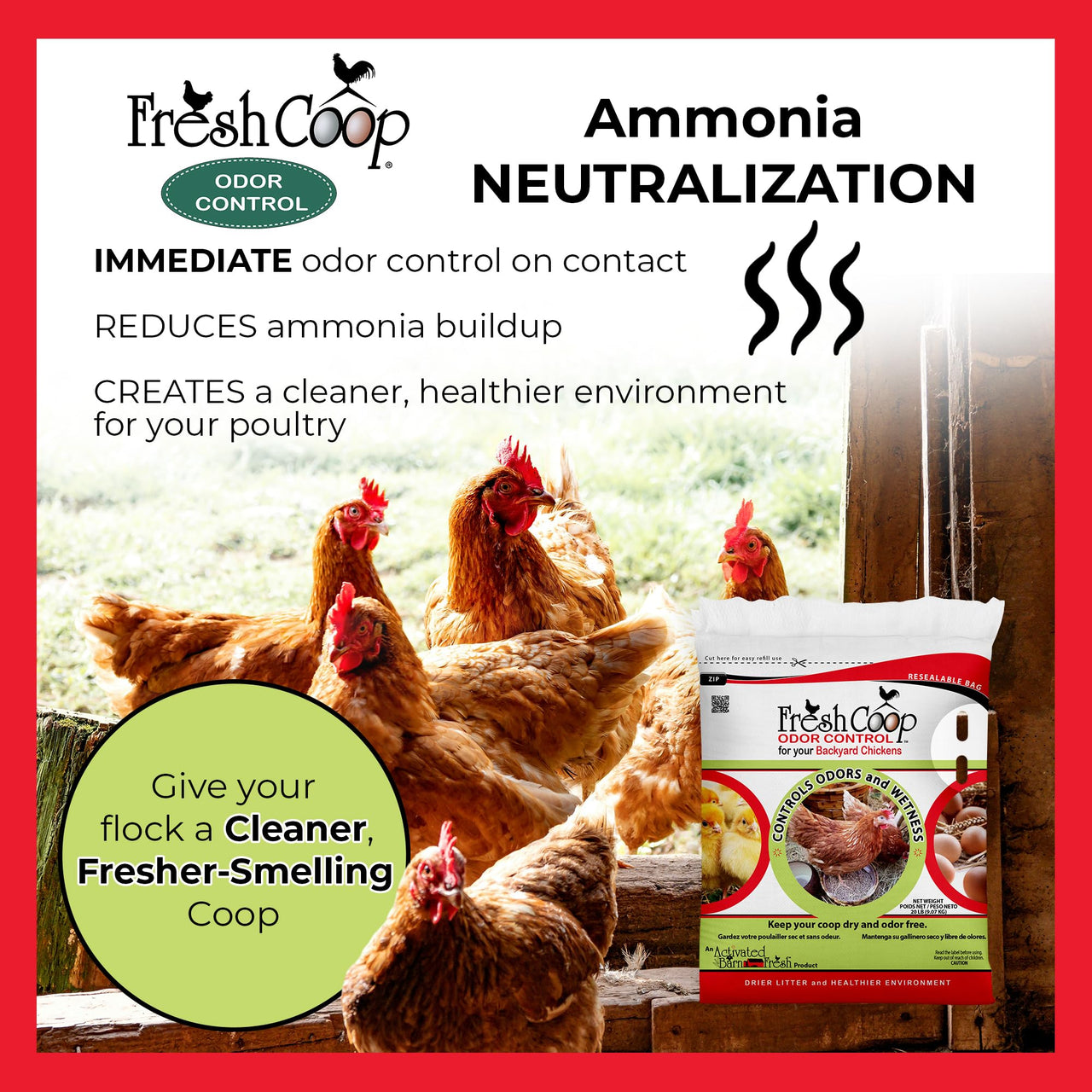 Progressive Planet Fresh Coop Odor Control, 20lbs - Ammonia Neutralizer & Moisture Absorption for Poultry - Food-Grade Diatomaceous Earth & Citric Acid - Extends Bedding Life & Improves Freshness