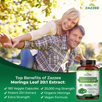 Thumbnail for Zazzee USDA Organic Moringa Leaf 20:1 Extract, 180 Vegan Capsules, 3 Month Supply, Certified Kosher, Moringa Oleifera, Antioxidant, Immune & Cellular Support, Superfood Supplement, Made in the USA