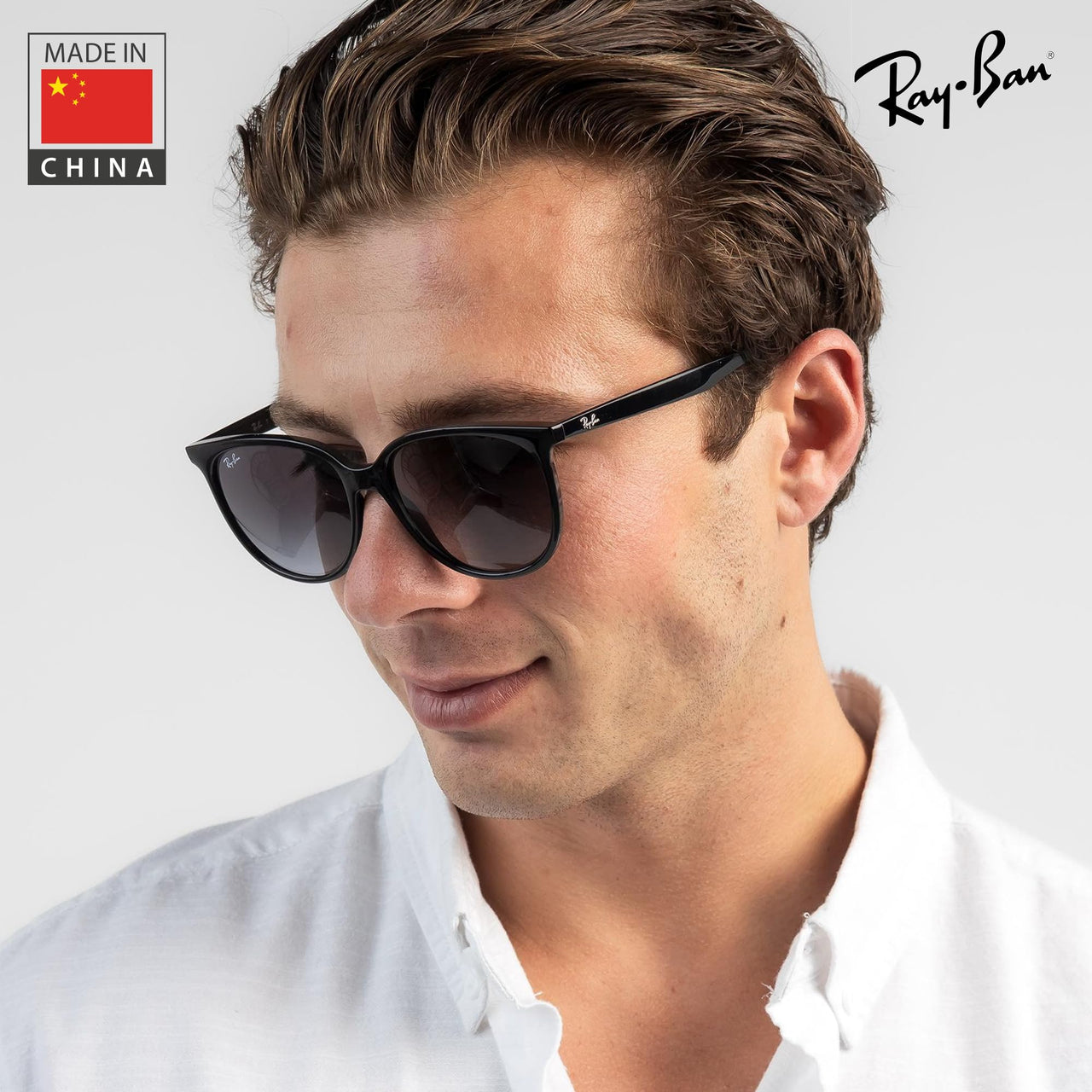 Ray-Ban RB4378 Square Shape Sunglasses With Eyewear Kit Bundle - High Bridge Fit - Ideal Formal and Casual Wear Square Sunglasses