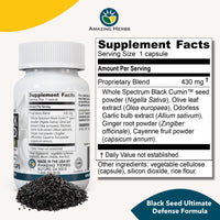Thumbnail for Amazing Herbs Whole Spectrum Black Seed Ultimate, Vegetarian Capsules - Olive Leaf & Garlic Extracts Plus Ginger & Cayenne, Gluten Free, Non GMO, Vegan - 100 Count