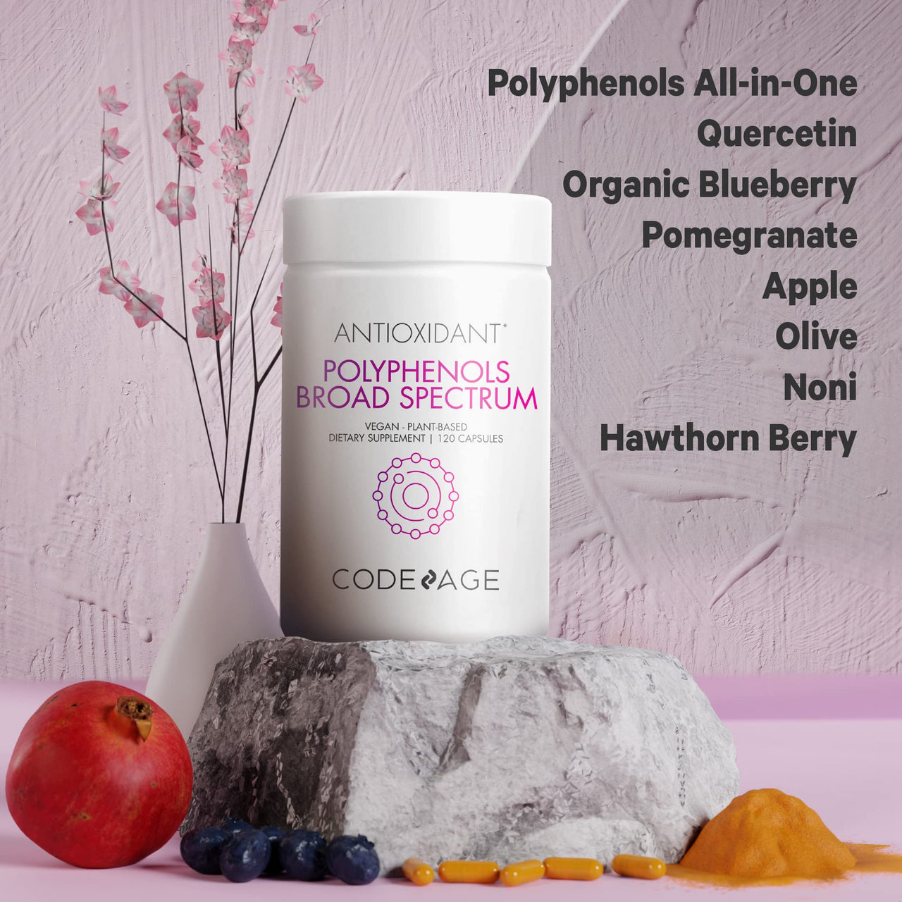Codeage Polyphenols Supplement - Organic Green Tea Pills, Quercetin, Pomegranate, Turmeric - Resveratrol & Plant Polyphenols Foods - Polyphenol Nutrients - Vegan, Non-GMO - 2 Pack