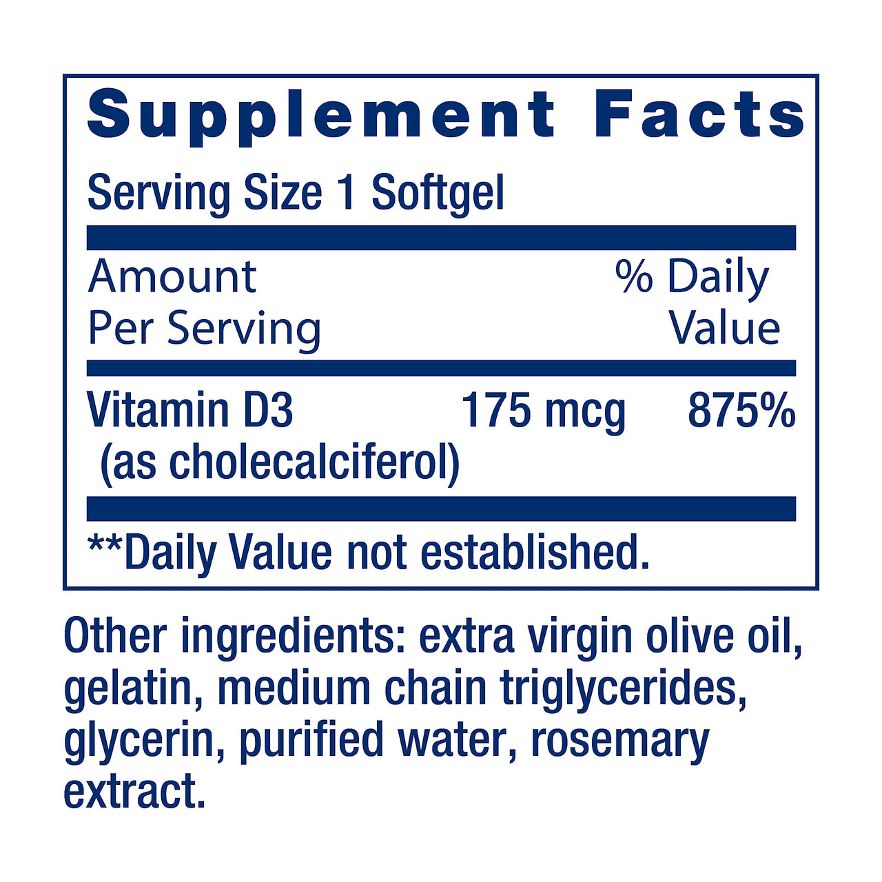 Life Extension Vitamin D3 175 mcg (7000 IU), Immune System Support, Bone Health, Brain Performance, Gluten-Free, Non-GMO, Once Daily, Two-Month Supply, 60 softgels