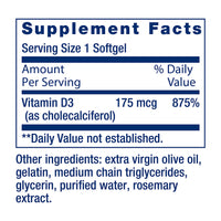 Thumbnail for Life Extension Vitamin D3 175 mcg (7000 IU), Immune System Support, Bone Health, Brain Performance, Gluten-Free, Non-GMO, Once Daily, Two-Month Supply, 60 softgels