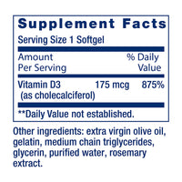 Thumbnail for Life Extension Vitamin D3 175 mcg (7000 IU), Immune System Support, Bone Health, Brain Performance, Gluten-Free, Non-GMO, Once Daily, Two-Month Supply, 60 softgels