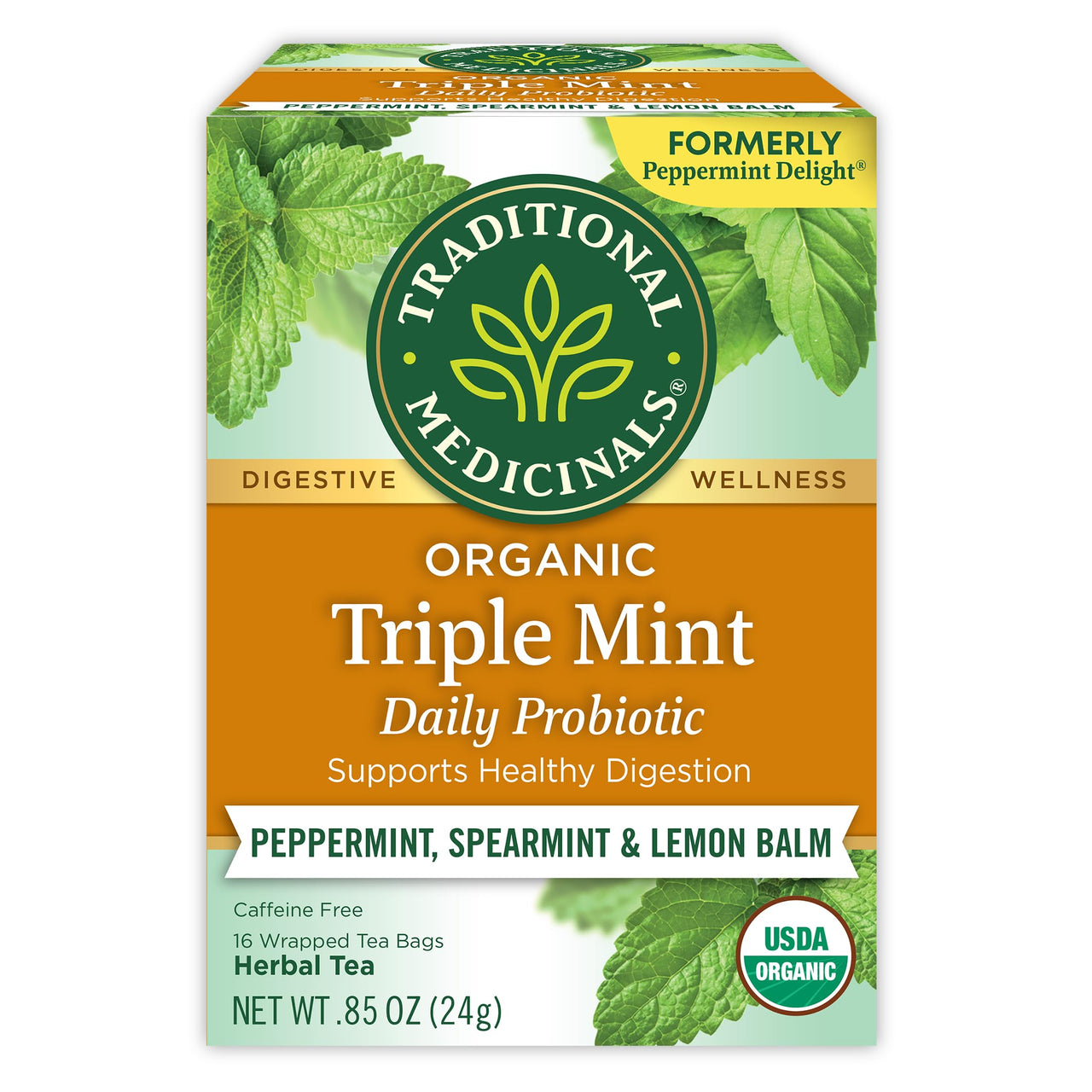 Traditional Medicinals Tea, Organic Triple Mint - Supports Healthy Digestion - Kosher, Non-GMO, Caffeine-Free - 16 Tea Bags