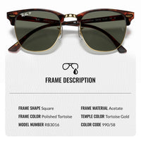 Thumbnail for Ray-Ban RB3016 Clubmaster Polarized Classic Square Shape Sunglasses for Men and Women- Timeless Classic Sun Glasses with Modern Elegance - Premium UV Protection - Designer Men's and Women's Sunglasses