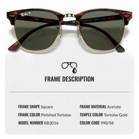 Thumbnail for Ray-Ban RB3016 CLUBMASTER CLASSIC POLARIZED Square Shaped Sunglasses for Men & Women – Includes Official Rayban Eyewear Kit – Ideal Formal & Casual Wear Sunglasses – G-15 Green Lens