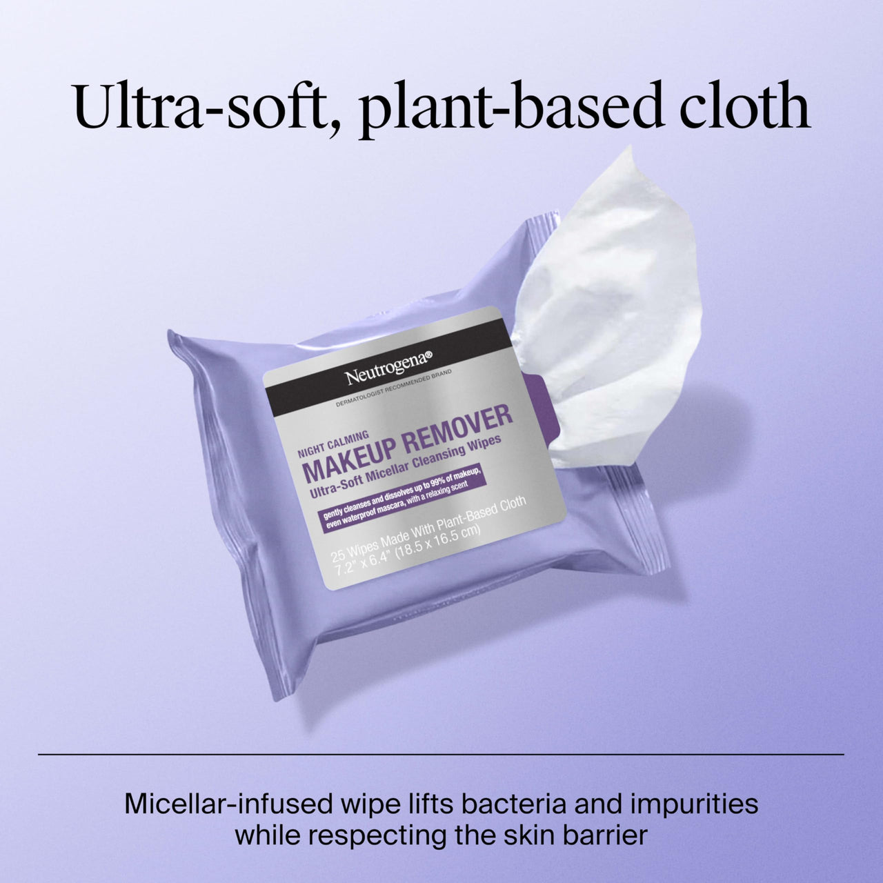 Neutrogena Night Calming Makeup Remover Face Wipes, Nighttime Cleansing Towelettes Remove Sweat, Dirt & Makeup & Calms Skin, Hypoallergenic, 100% Plant Based Cloth, Twin Pack, 2 x 25 ct