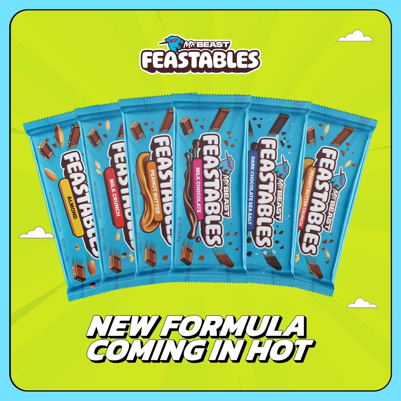 MrBeast Feastables Original Dark Chocolate Bar, King Size, 10 Count, Rich Dark Chocolate Candy, Fairtrade Cocoa, 2.1oz Each