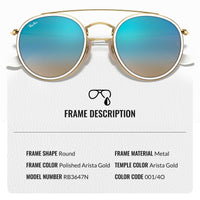 Thumbnail for Ray-Ban RB3647N ROUND DOUBLE BRIDGE Round Shaped Non-Polarized Sunglasses for Men & Women – Includes Official RAYBAN Eyewear Kit – Ideal Formal & Casual Wear Sunglasses – Blue Flash Lens