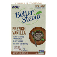 Thumbnail for NOW Foods, BetterStevia French Vanilla Granulated Packets Zero-Calorie Sweetener, Keto Friendly, Suitable for Diabetics, No Erythritol 75 Count
