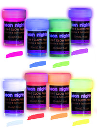 Thumbnail for neon nights 2-IN-1 Glow In The Dark Acrylic Paint Set Glows in the Dark & under UV Blacklight - Set of 8 Self-Luminous Neon Paints for Halloween - German Premium Quality - 8 x 20 ml /