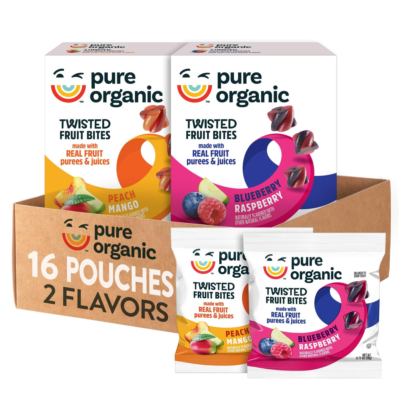 Pure Organic Twisted Fruit Bites, Kids Snacks, Fruit Snacks, Variety Pack (16 Pouches)