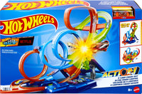 Thumbnail for Hot Wheels Track Set with 4 Loops, 3-Way Crash Zone & Motorized Booster, Folds for Storage, with 1:64 Scale Toy Car