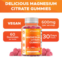 Thumbnail for Vitamatic Magnesium Gummies 600mg per Serving – 60 Vegan Count for Relaxation, Muscle, Bone, and Energy Support