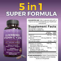 Thumbnail for Viva Naturals Elderberry with Vitamin C and Zinc for Adults - 5 in 1 Sambucus Black Elderberry Capsules with Vitamin D3 5000 IU Immunity Supplement, Sambucus Elderberry Immune Support Supplement