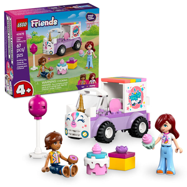 LEGO Friends Unicorn Cake Delivery Car Building Toy for Girls & Boys - Pretend Play Set for Preschool Kids, Ages 4+ - W/Paisley & Leo Minidolls & Accessories - Gift Idea for Birthdays - 42675