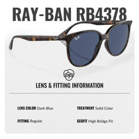 Thumbnail for Ray-Ban RB4378 Square Shaped Non-Polarized Sunglasses for Women – Includes Official RAYBAN Eyewear Kit – Ideal Formal & Casual Wear Sunglasses – Dark Blue Lens