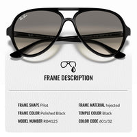 Thumbnail for Ray-Ban RB4125 CATS 5000 CLASSIC Pilot Shaped Non-Polarized Sunglasses for Men – Includes Official RAYBAN Eyewear Kit – Ideal Formal & Casual Wear Sunglasses – Light Grey Gradient Lens